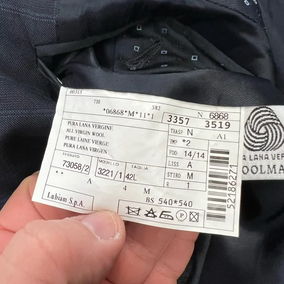 Luigi Bianchi Mantova Navy w/ Blue Plaid Super 120’s Suit 42L - Picture 7 of 11